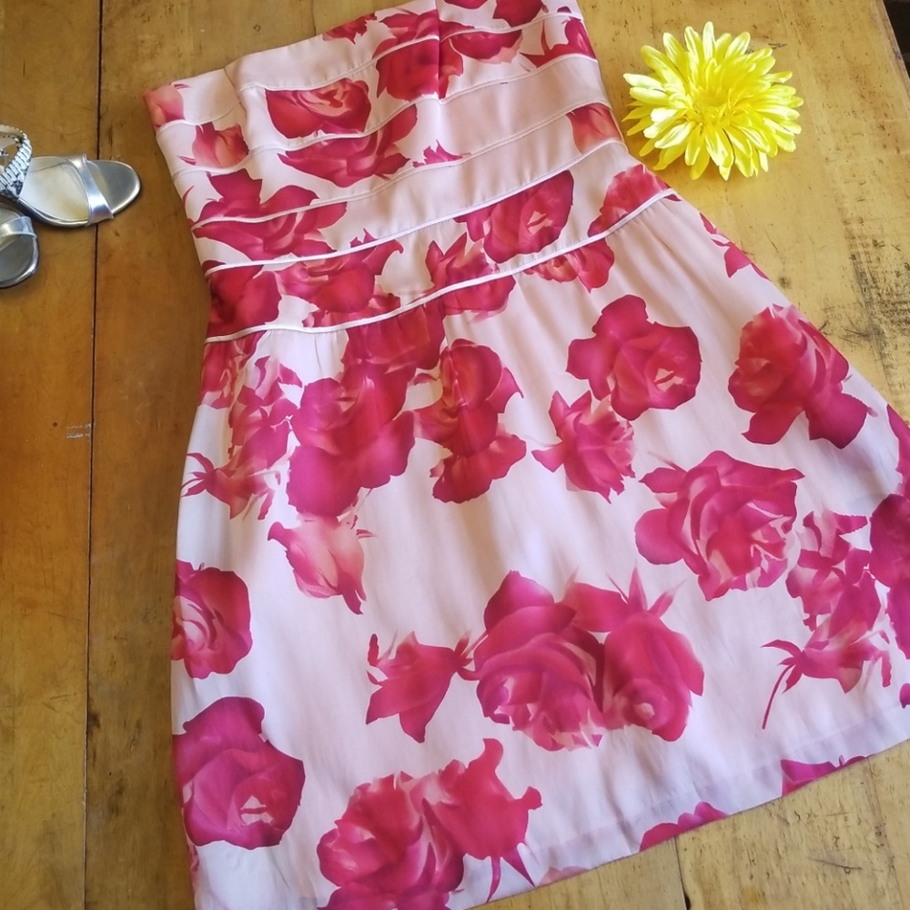 Kay Unger Strapless Silk Floral Dress Size 16